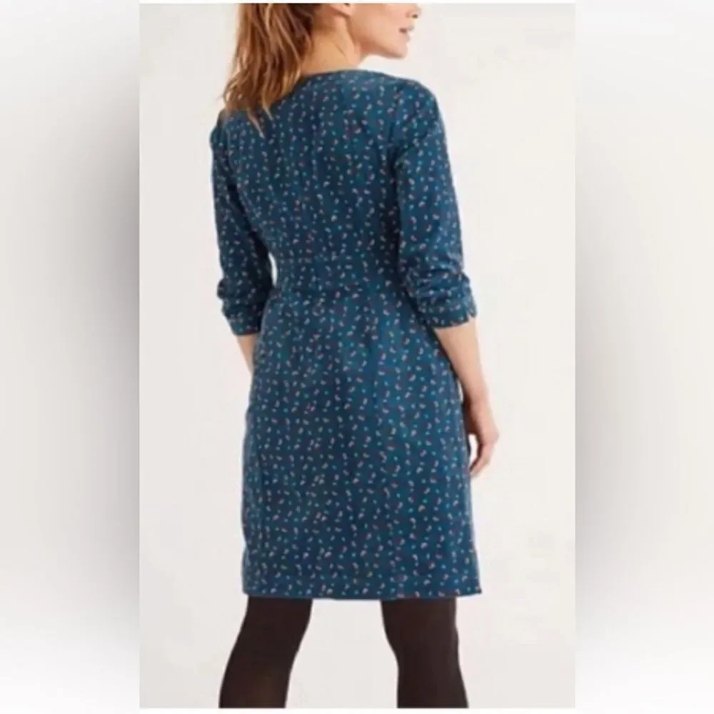 Boden Women Corduroy Green Acorn Shift Dress 3/4 Sleeve Sz 4P NWT